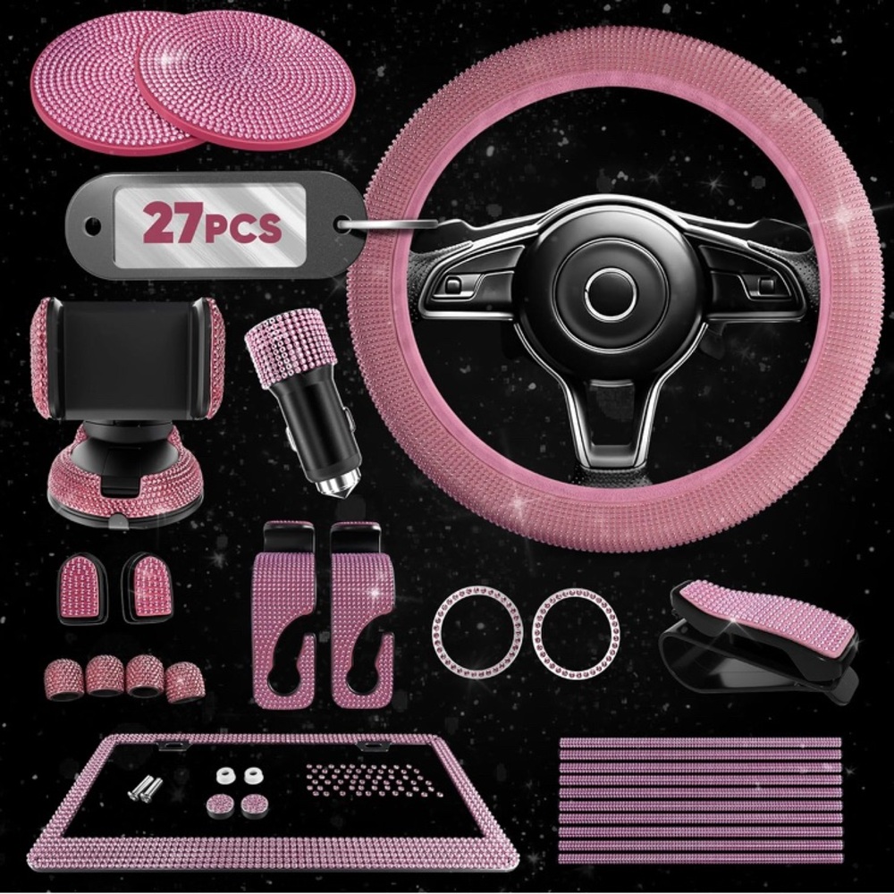 Pink Car Accessories Set, 27 Pieces – Bling Car Accessories